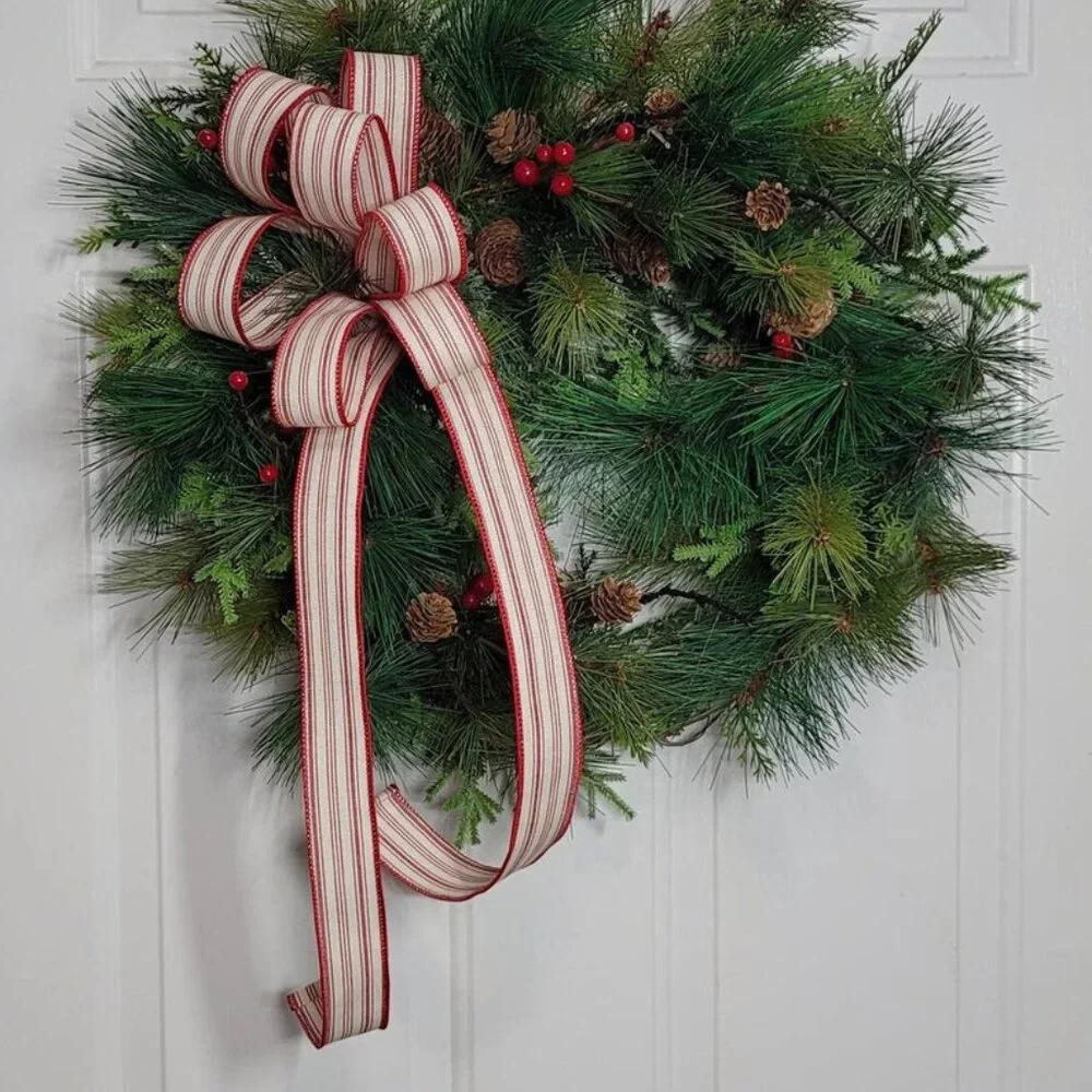 Mixed Pines Winter Wreath, Winter Season Red Berry Pine Farmhouse Rustic Wreath